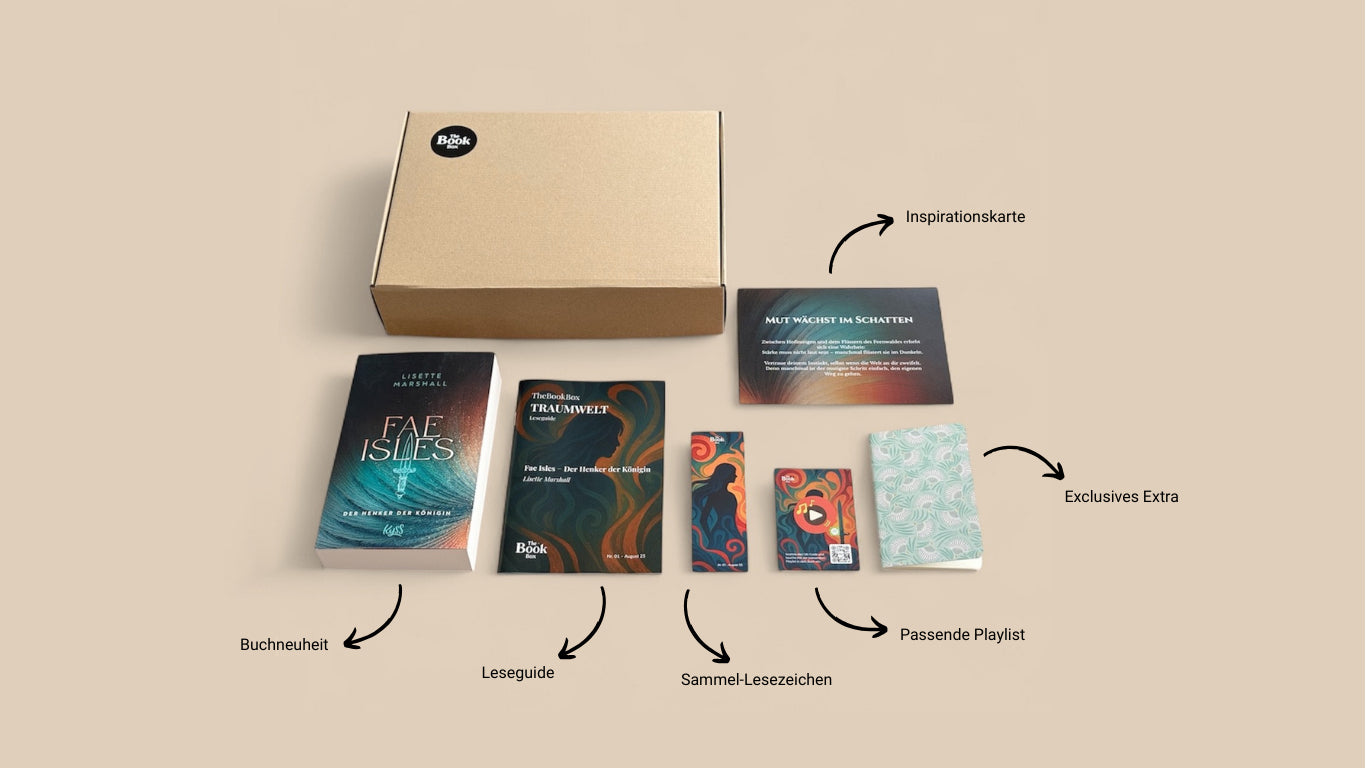Monatliche Buchbox mit Leseguide und passende Extras
